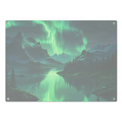Aurora Borealis Mountain Glass Cutting Board — Northern Lights Scenic Kitchen Board - Home Decor