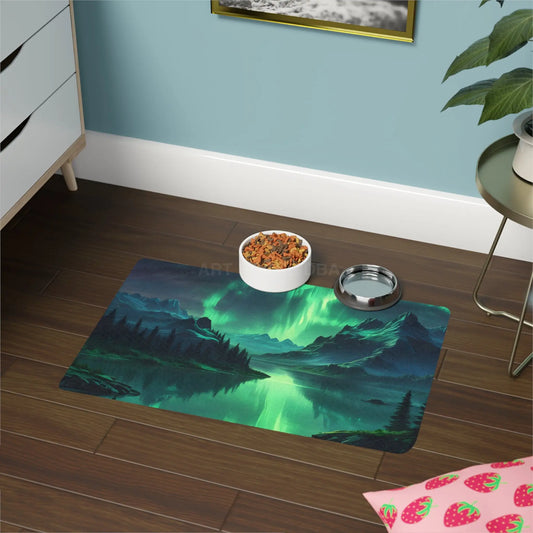 Aurora Borealis Mountain Pet Food Mat (12x18) - 12’’ × 18’’ / Rectangle - Pets