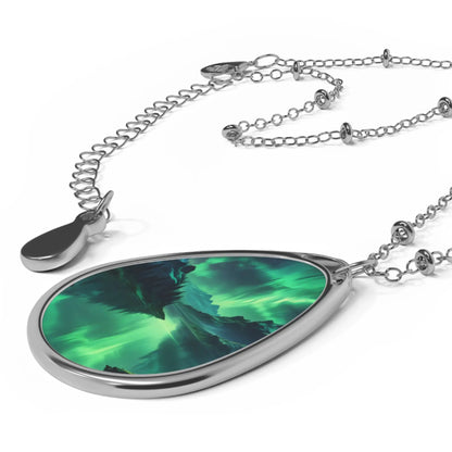 Aurora Oval Necklace – Northern Lights Teardrop Pendant - One Size / Silver - Accessories