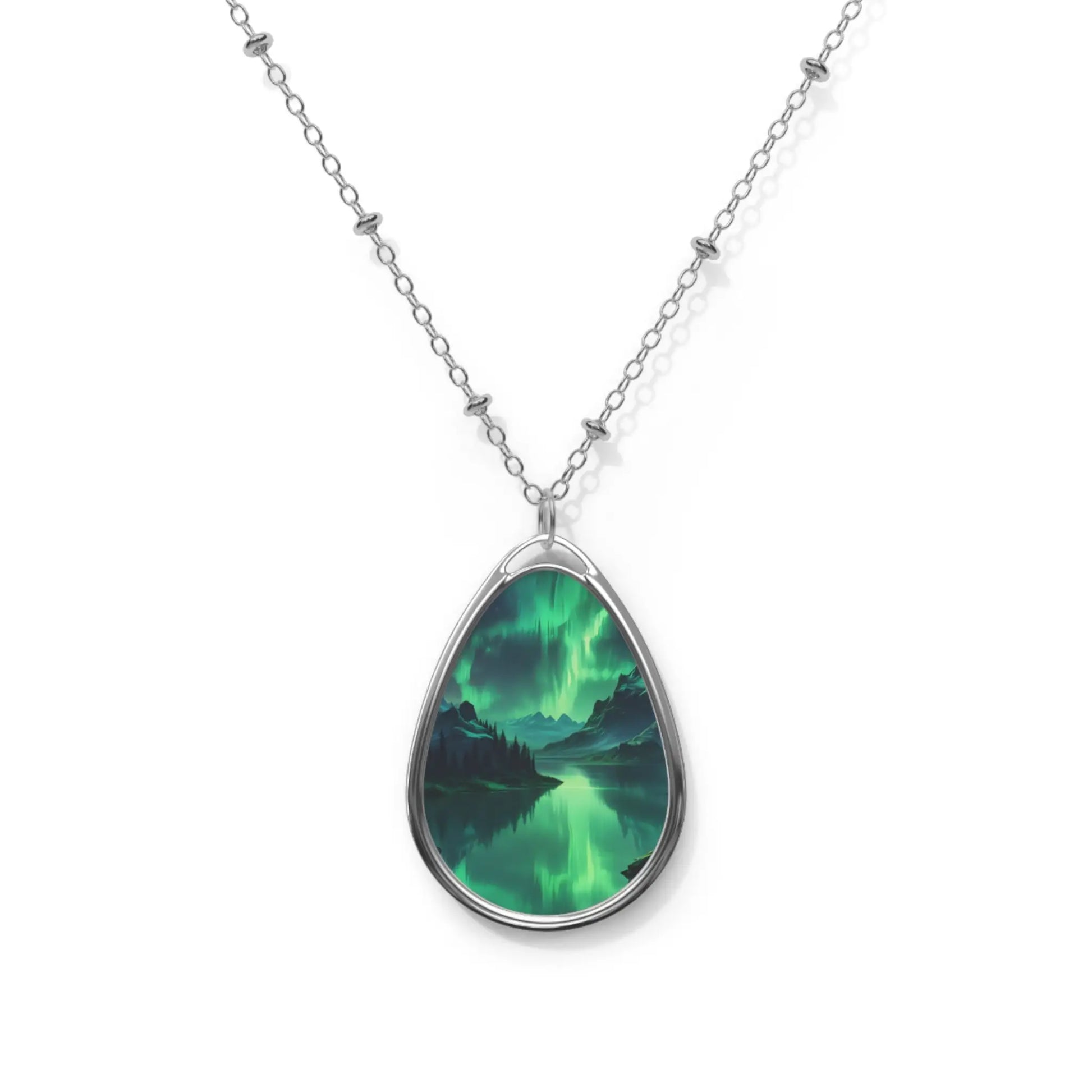Aurora Oval Necklace – Northern Lights Teardrop Pendant - One Size / Silver - Accessories