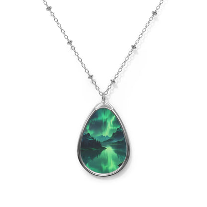 Aurora Oval Necklace – Northern Lights Teardrop Pendant - One Size / Silver - Accessories