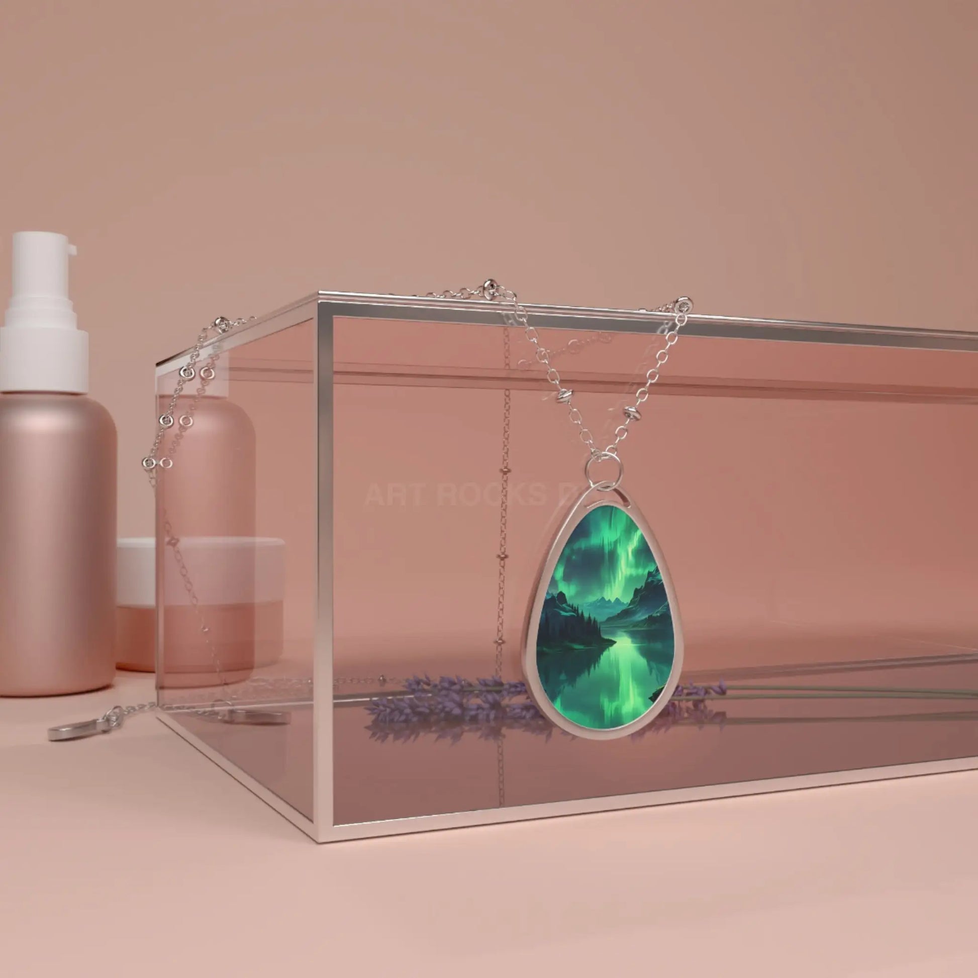 Aurora Oval Necklace – Northern Lights Teardrop Pendant - One Size / Silver - Accessories