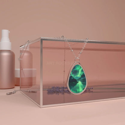 Aurora Oval Necklace – Northern Lights Teardrop Pendant - One Size / Silver - Accessories