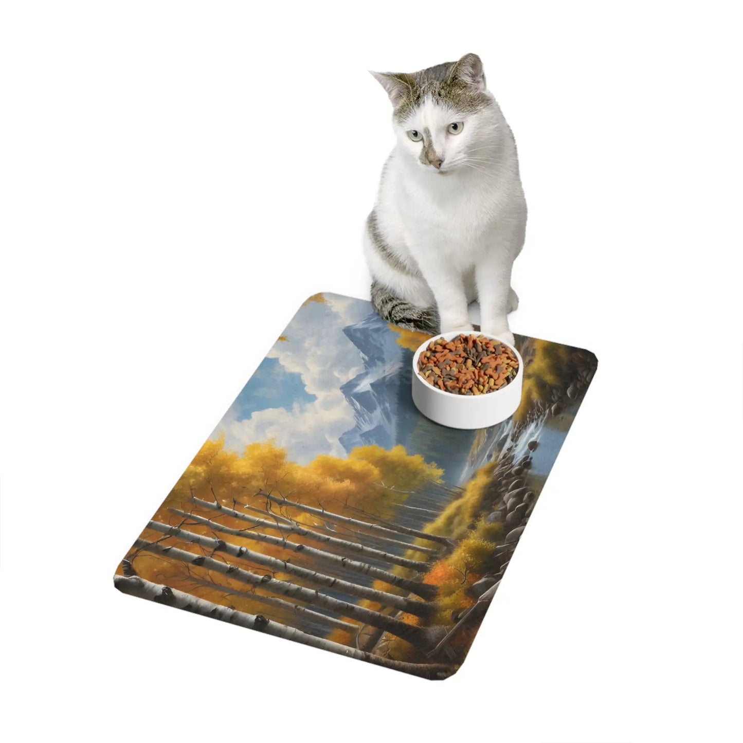 Autumn Aspen Mountain Pet Food Mat (12x18) — Scenic Dog & Cat Bowls Placemat - 12’’ × 18’’ / Rectangle - Pets
