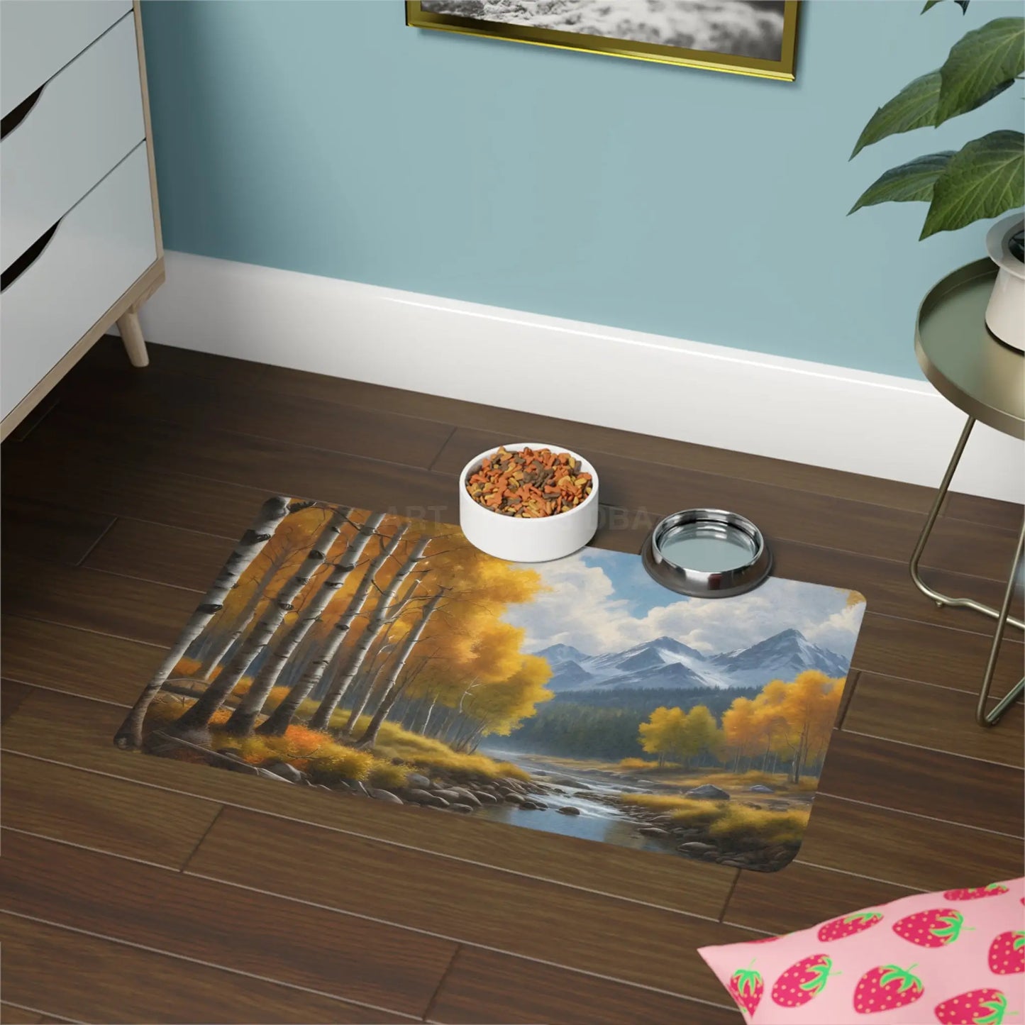 Autumn Aspen Mountain Pet Food Mat (12x18) — Scenic Dog & Cat Bowls Placemat - 12’’ × 18’’ / Rectangle - Pets