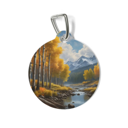 Autumn Aspen Mountain Pet Tag — Scenic River Landscape Dog ID Tag - 1’’ - Pets