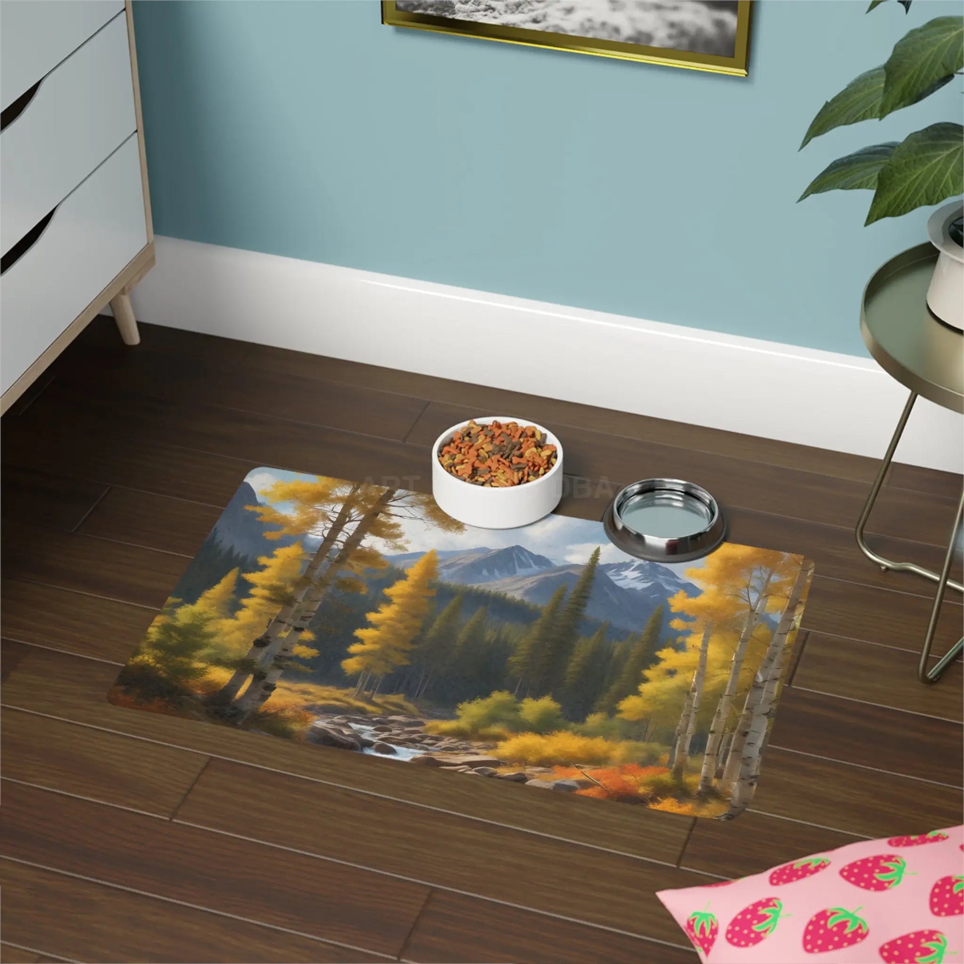 Autumn Aspen Mountain Stream Pet Food Mat (12x18) - 12’’ × 18’’ / Rectangle - Pets