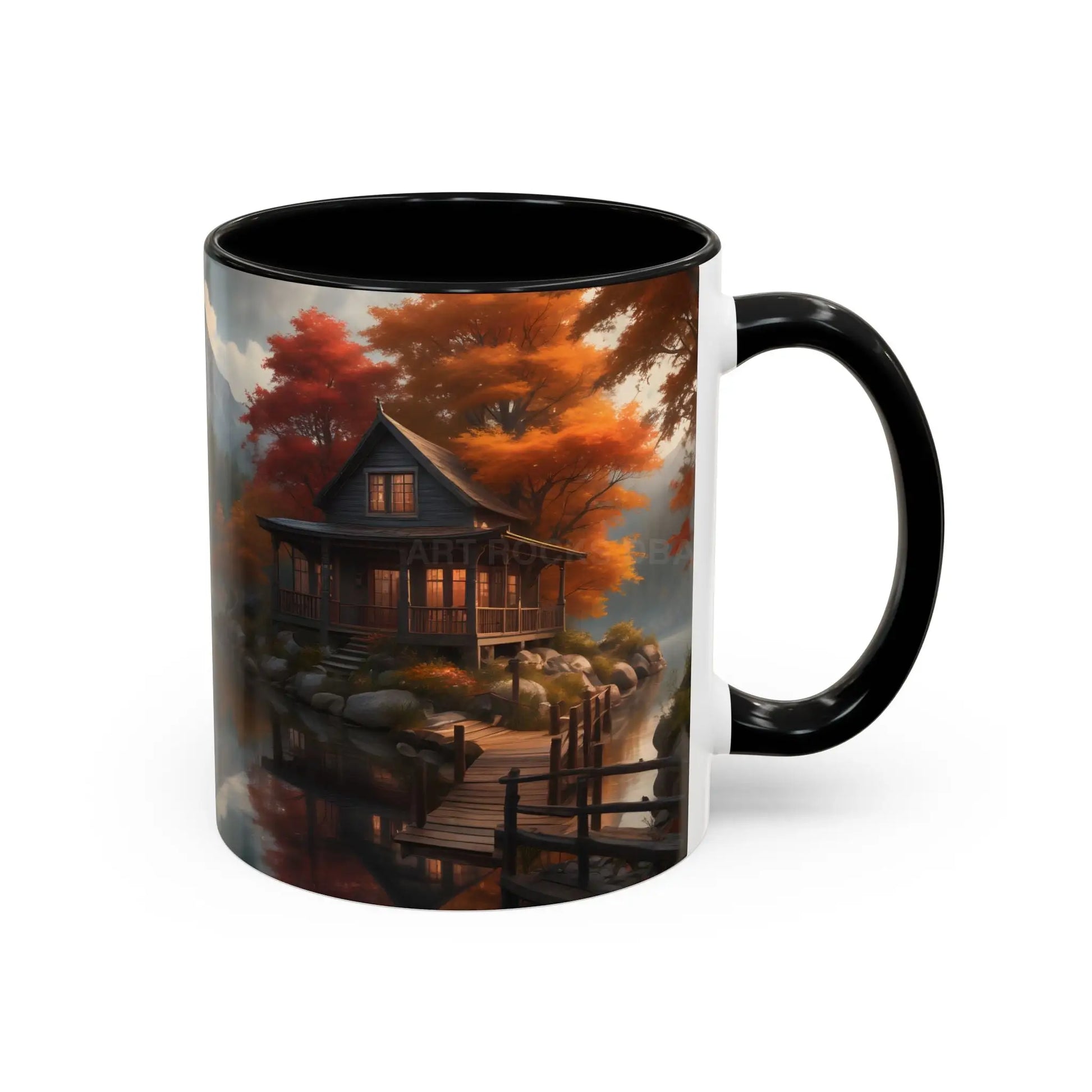 Autumn Cabin Accent Coffee Mug – Scenic Fall Lake House 11/15oz - Mug