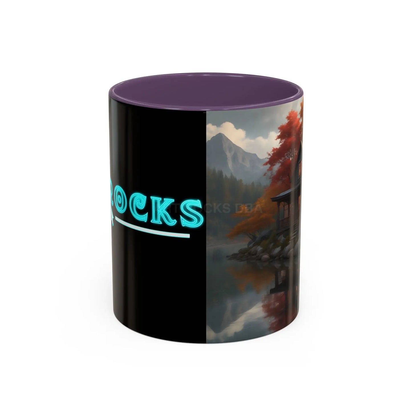 Autumn Cabin Accent Coffee Mug – Scenic Fall Lake House 11/15oz - 11oz / Purple - Mug