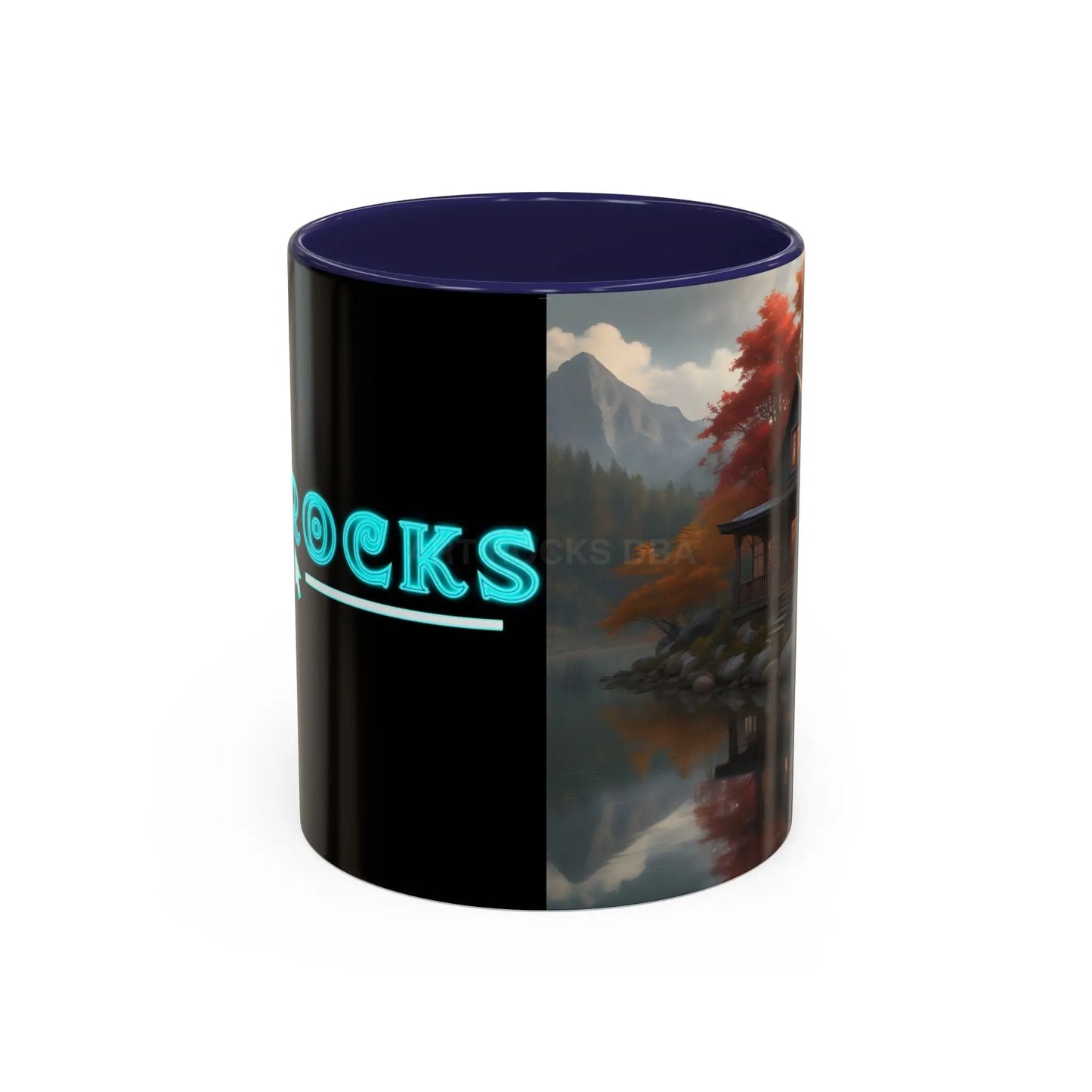 Autumn Cabin Accent Coffee Mug – Scenic Fall Lake House 11/15oz - 11oz / Navy - Mug