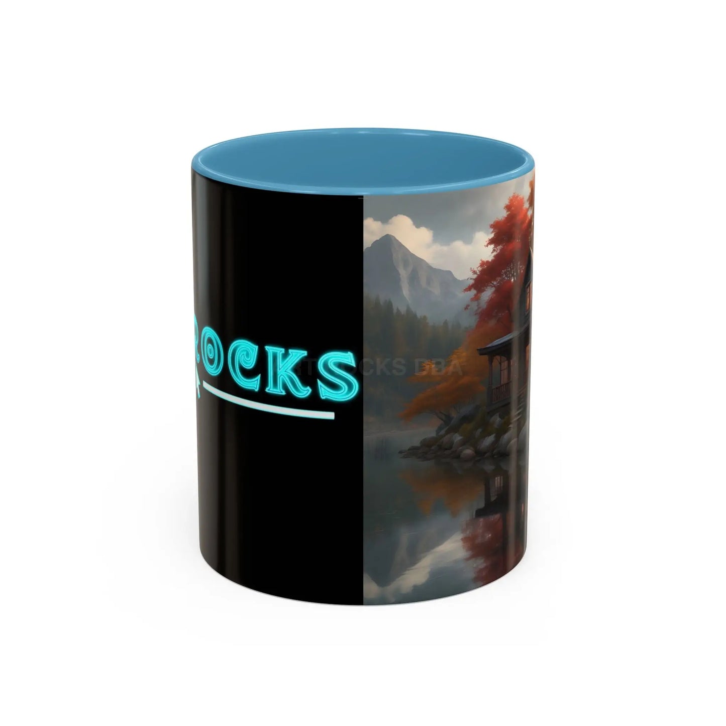 Autumn Cabin Accent Coffee Mug – Scenic Fall Lake House 11/15oz - 11oz / Light Blue - Mug