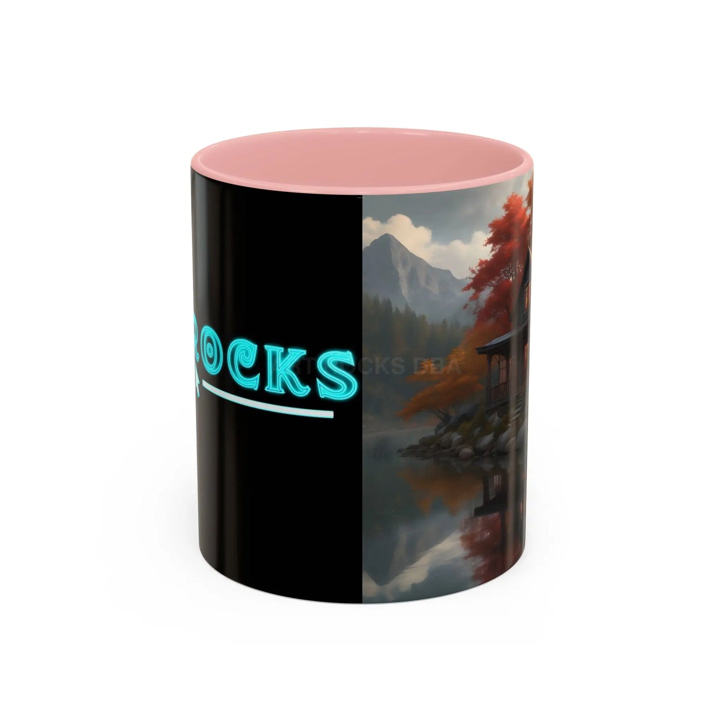 Autumn Cabin Accent Coffee Mug – Scenic Fall Lake House 11/15oz - 11oz / Pink - Mug