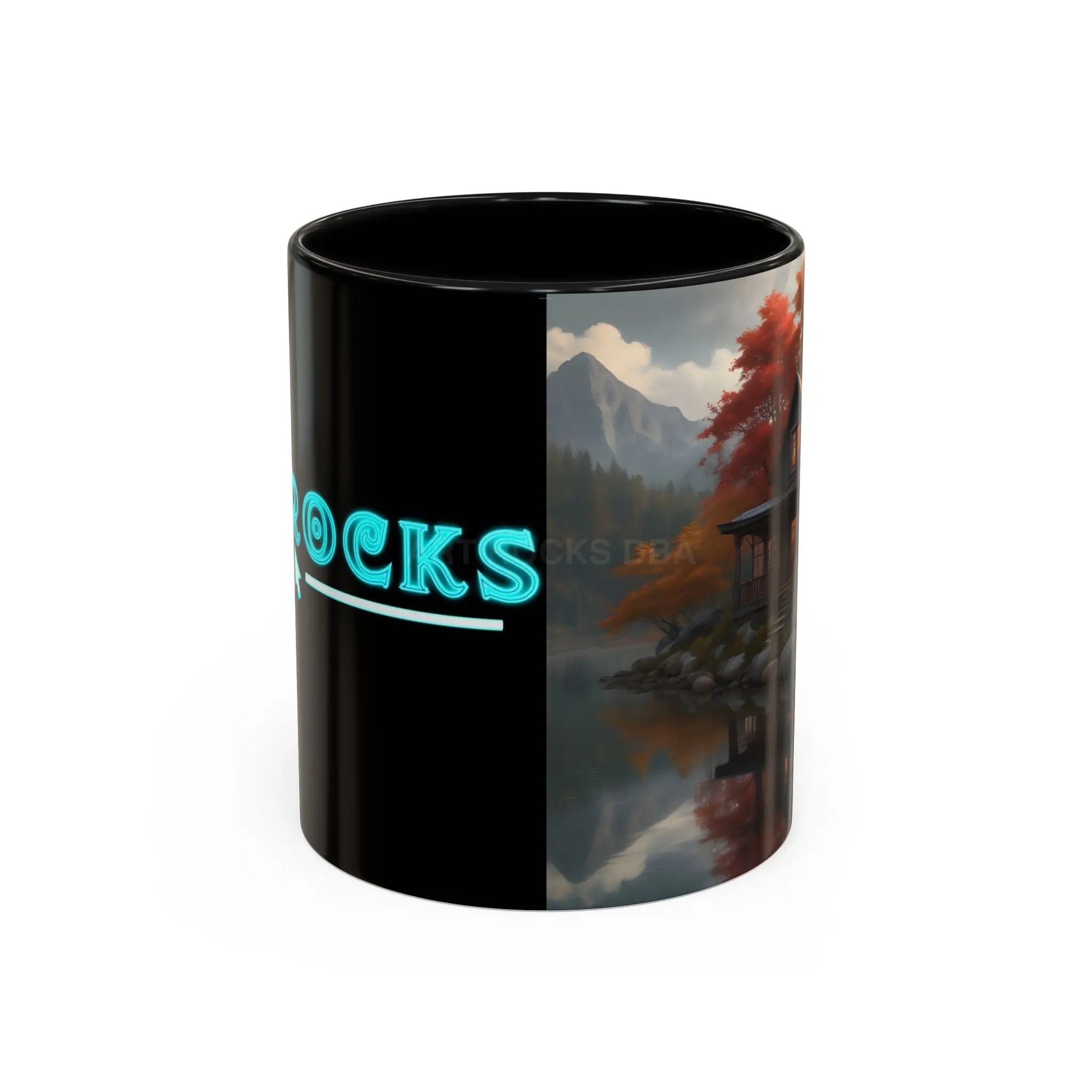 Autumn Cabin Accent Coffee Mug – Scenic Fall Lake House 11/15oz - 11oz / Black - Mug