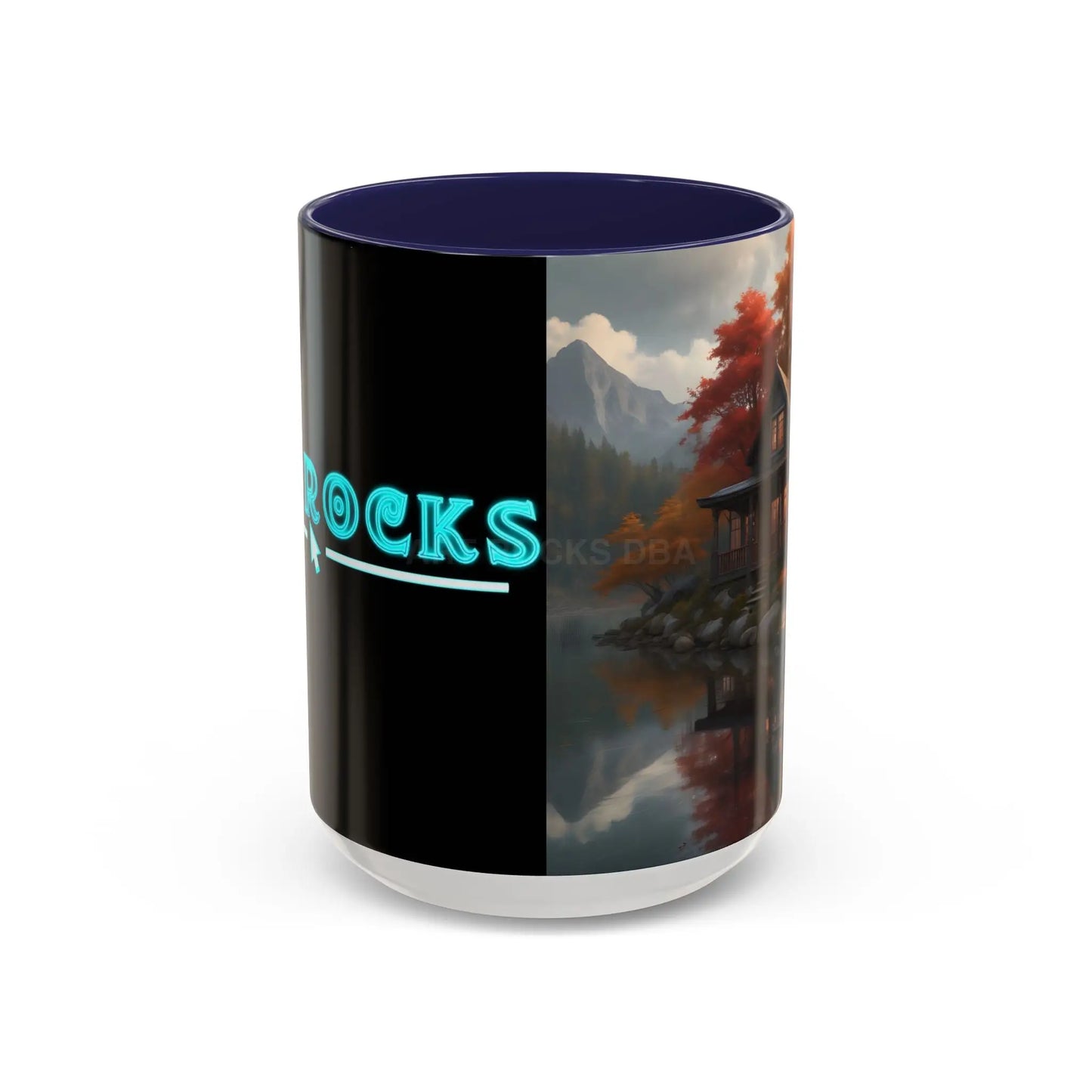 Autumn Cabin Accent Coffee Mug – Scenic Fall Lake House 11/15oz - 15oz / Navy - Mug