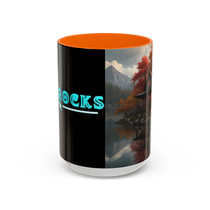 Autumn Cabin Accent Coffee Mug – Scenic Fall Lake House 11/15oz - 15oz / Orange - Mug