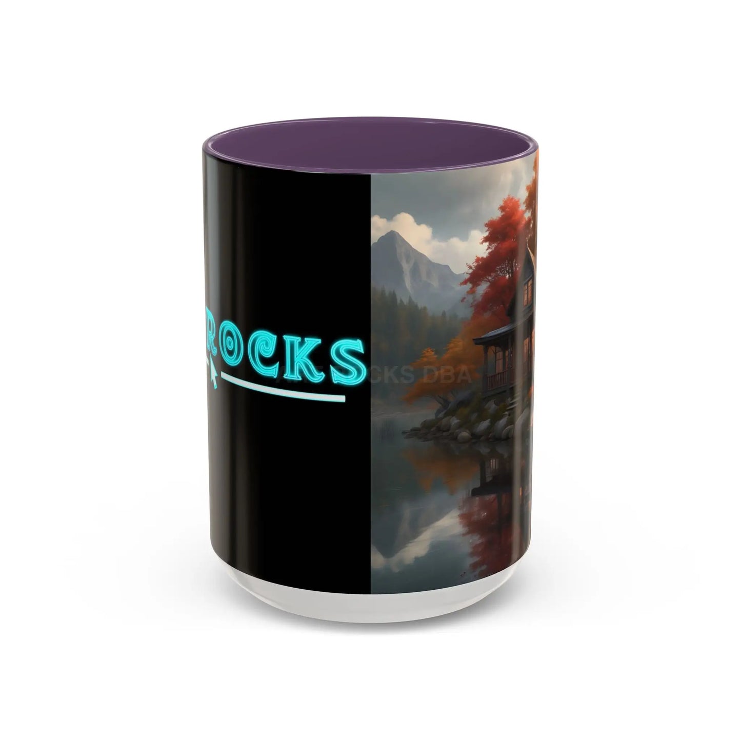 Autumn Cabin Accent Coffee Mug – Scenic Fall Lake House 11/15oz - 15oz / Purple - Mug