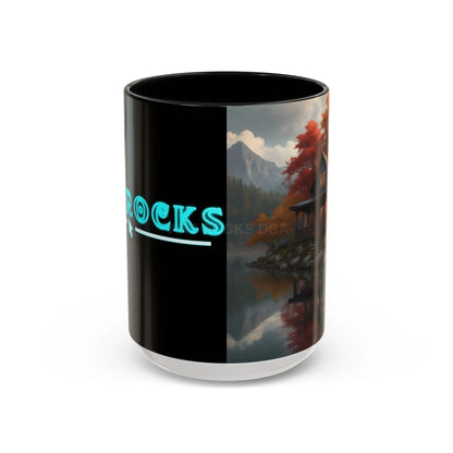 Autumn Cabin Accent Coffee Mug – Scenic Fall Lake House 11/15oz - 15oz / Black - Mug