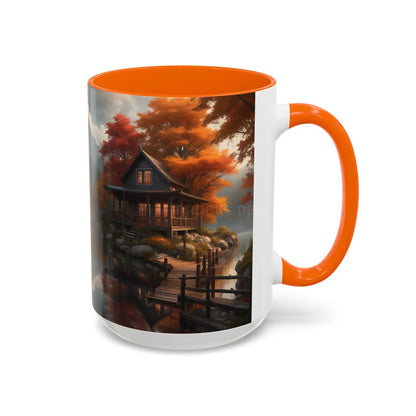 Autumn Cabin Accent Coffee Mug – Scenic Fall Lake House 11/15oz - Mug