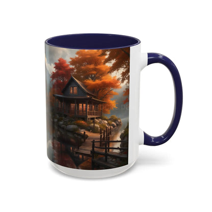 Autumn Cabin Accent Coffee Mug – Scenic Fall Lake House 11/15oz - Mug