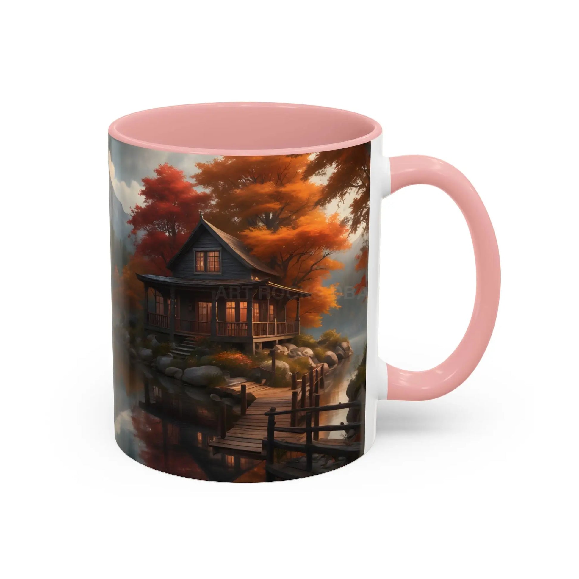 Autumn Cabin Accent Coffee Mug – Scenic Fall Lake House 11/15oz - Mug