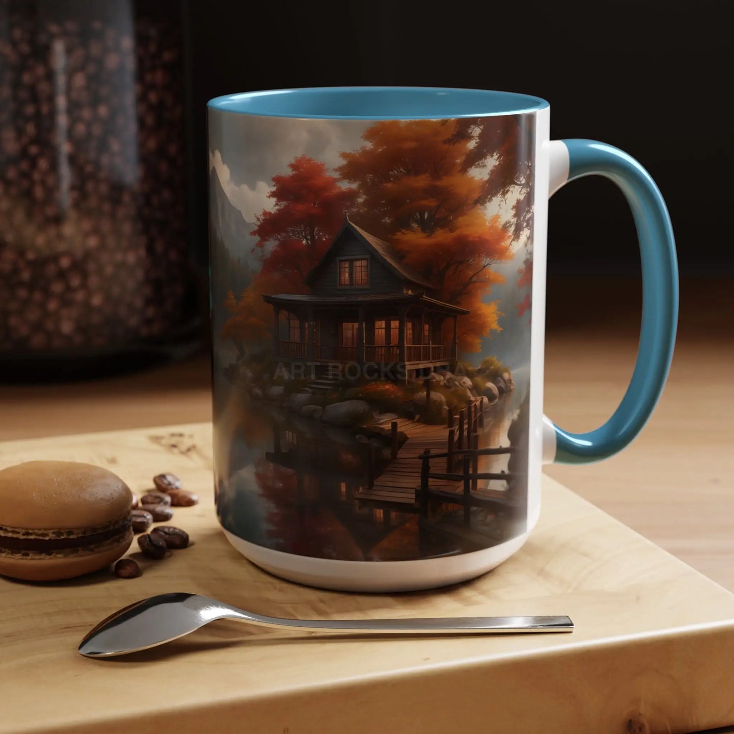 Autumn Cabin Accent Coffee Mug – Scenic Fall Lake House 11/15oz - Mug