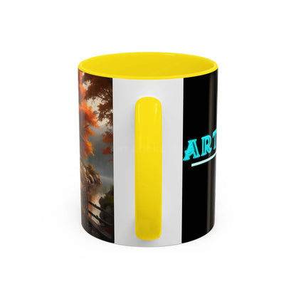 Autumn Cabin Accent Coffee Mug – Scenic Fall Lake House 11/15oz - Mug