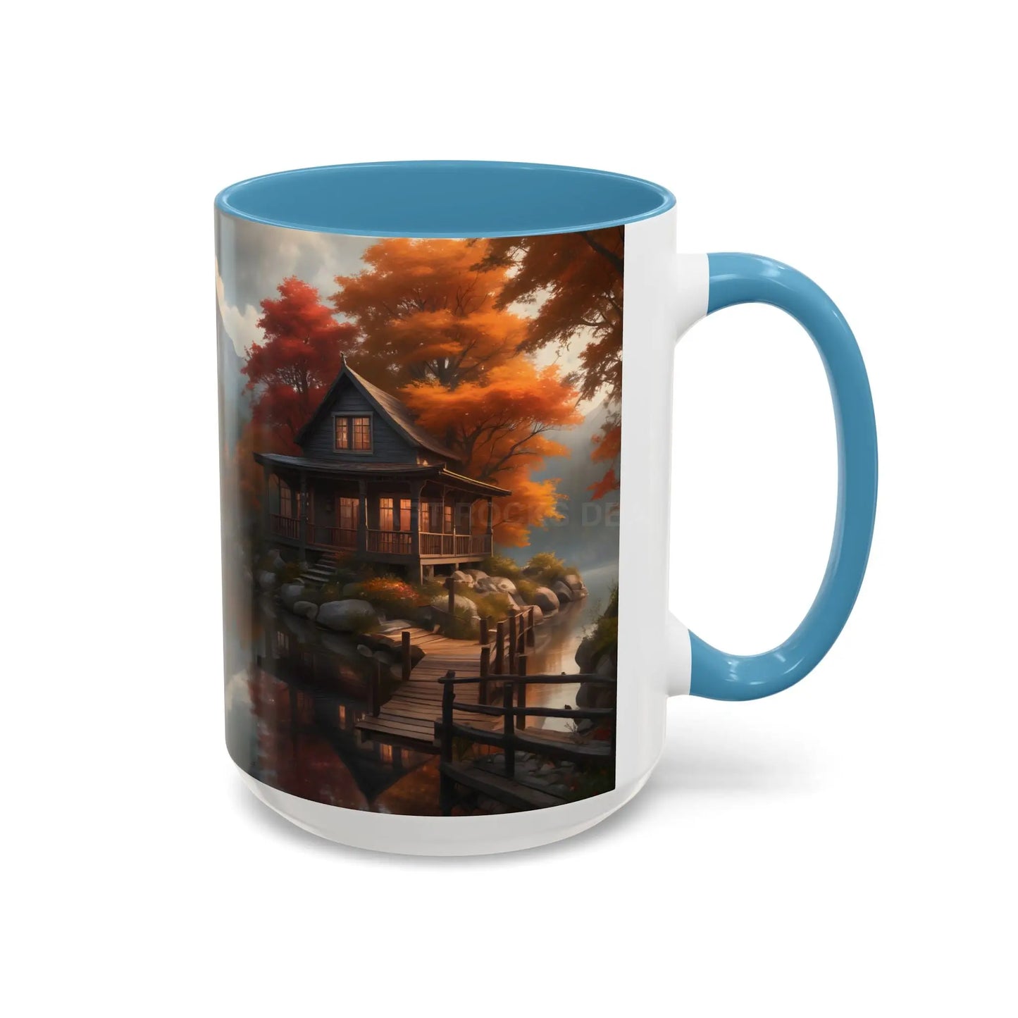 Autumn Cabin Accent Coffee Mug – Scenic Fall Lake House 11/15oz - Mug