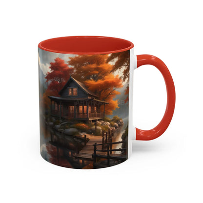 Autumn Cabin Accent Coffee Mug – Scenic Fall Lake House 11/15oz - Mug