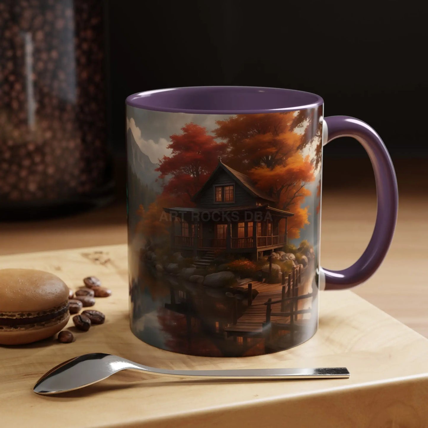 Autumn Cabin Accent Coffee Mug – Scenic Fall Lake House 11/15oz - Mug