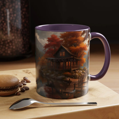 Autumn Cabin Accent Coffee Mug – Scenic Fall Lake House 11/15oz - Mug
