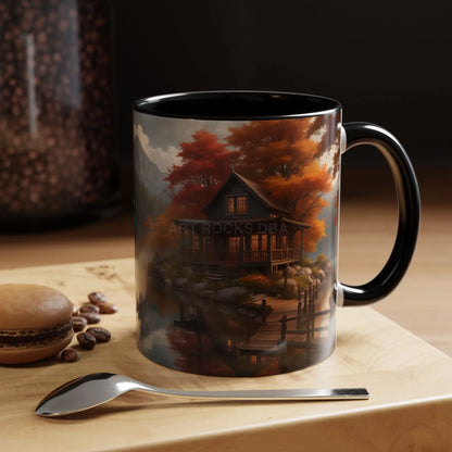 Autumn Cabin Accent Coffee Mug – Scenic Fall Lake House 11/15oz - Mug