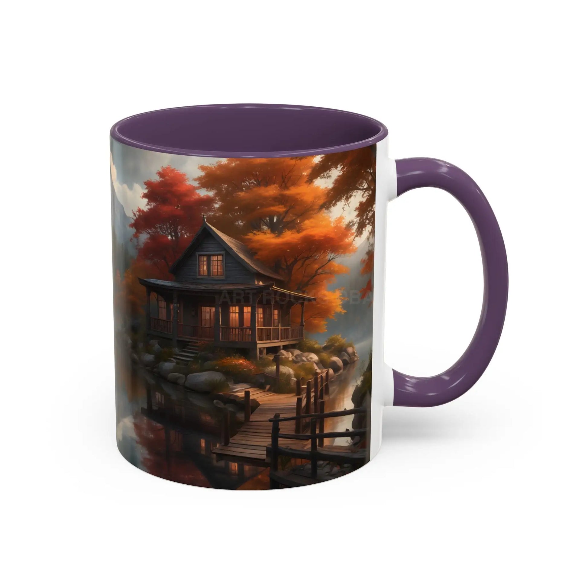 Autumn Cabin Accent Coffee Mug – Scenic Fall Lake House 11/15oz - Mug