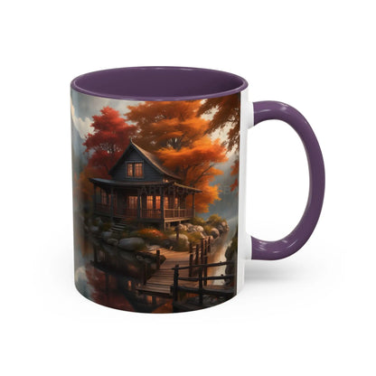 Autumn Cabin Accent Coffee Mug – Scenic Fall Lake House 11/15oz - Mug