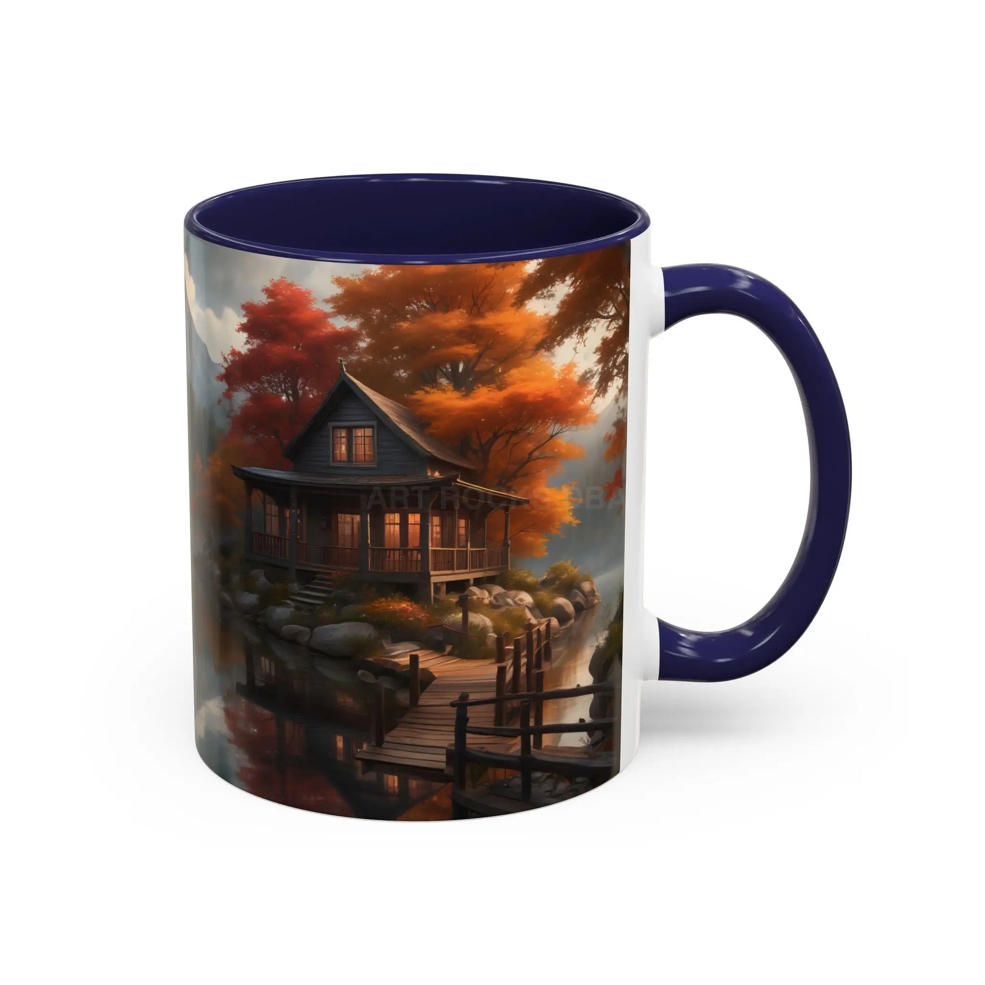 Autumn Cabin Accent Coffee Mug – Scenic Fall Lake House 11/15oz - Mug