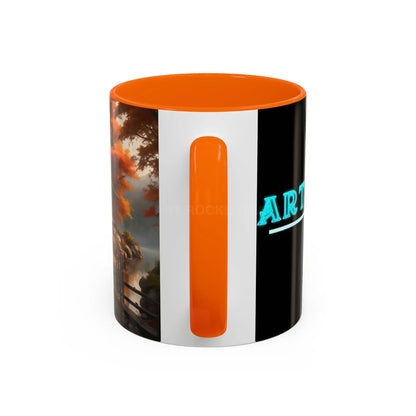 Autumn Cabin Accent Coffee Mug – Scenic Fall Lake House 11/15oz - Mug