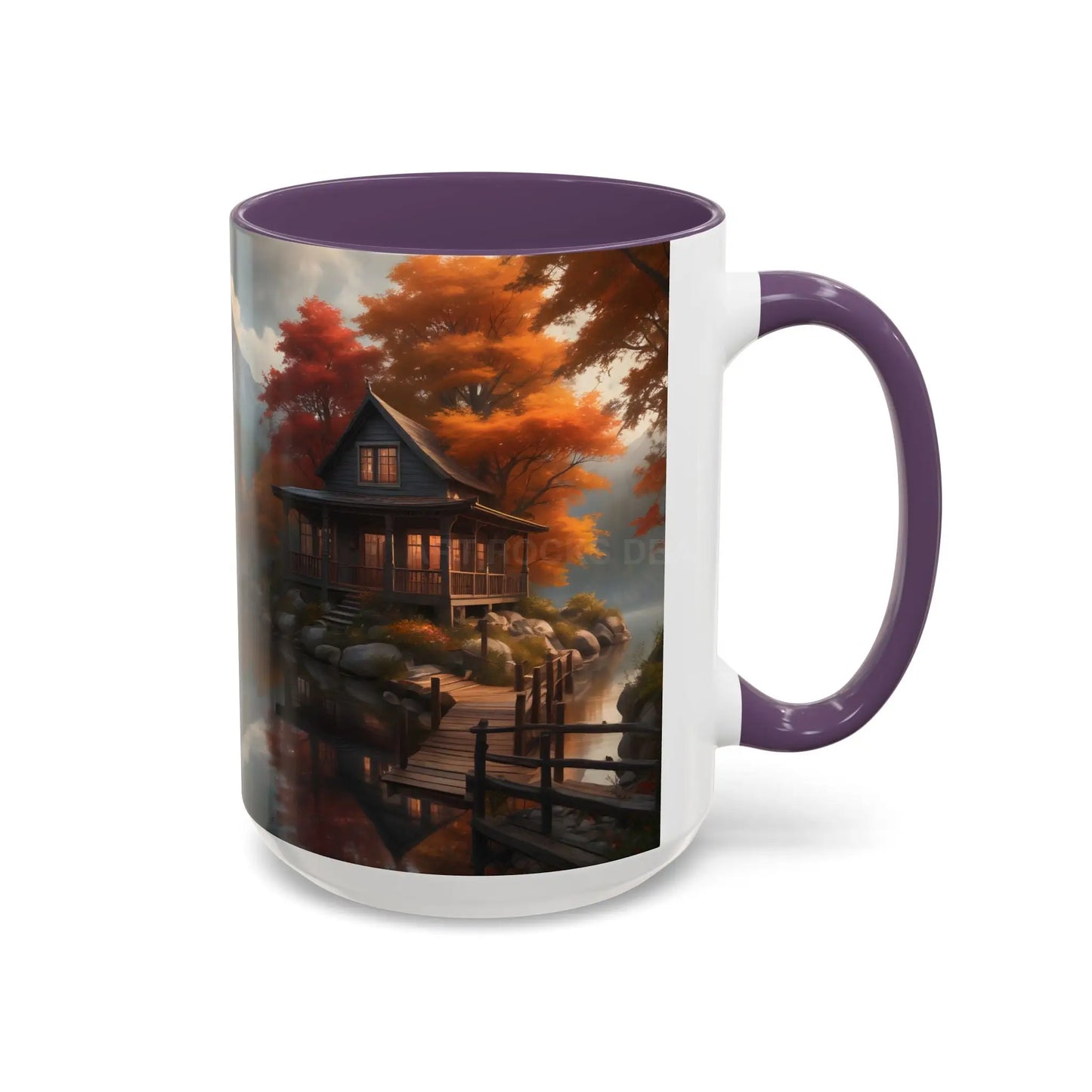 Autumn Cabin Accent Coffee Mug – Scenic Fall Lake House 11/15oz - Mug