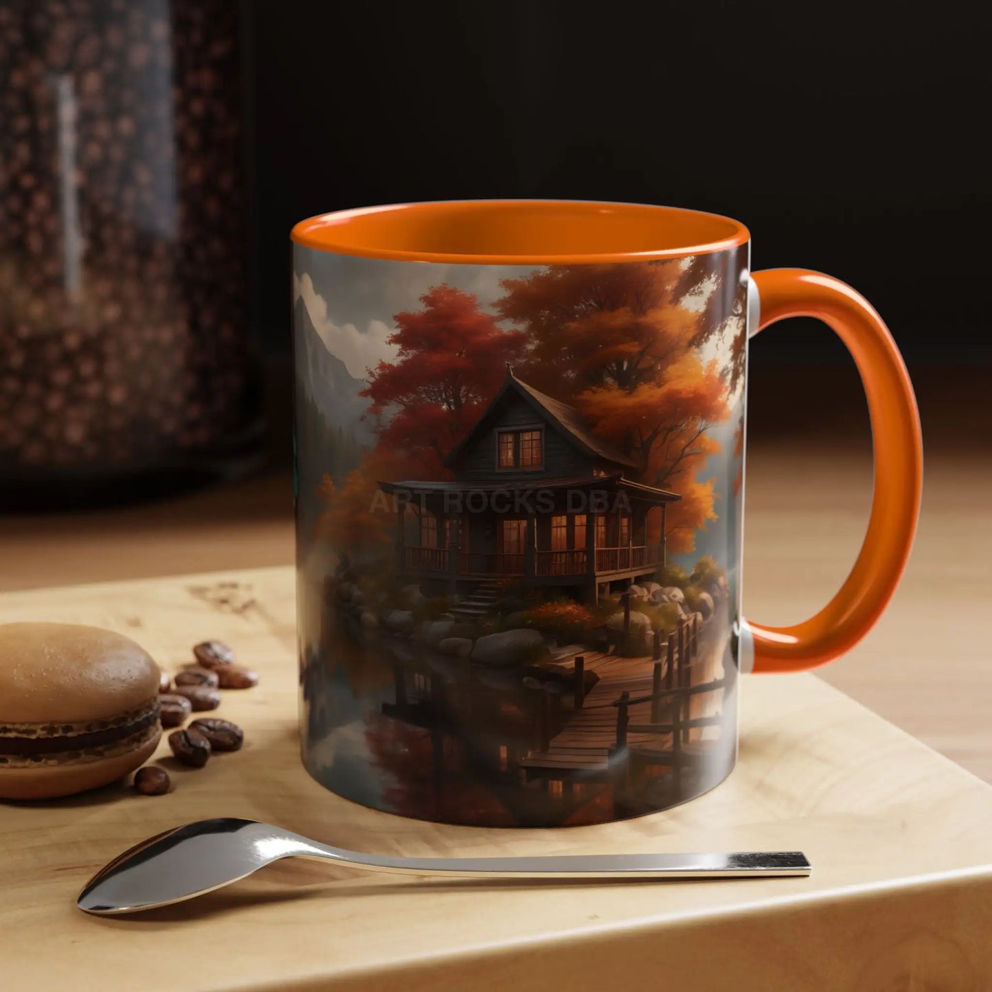 Autumn Cabin Accent Coffee Mug – Scenic Fall Lake House 11/15oz - Mug