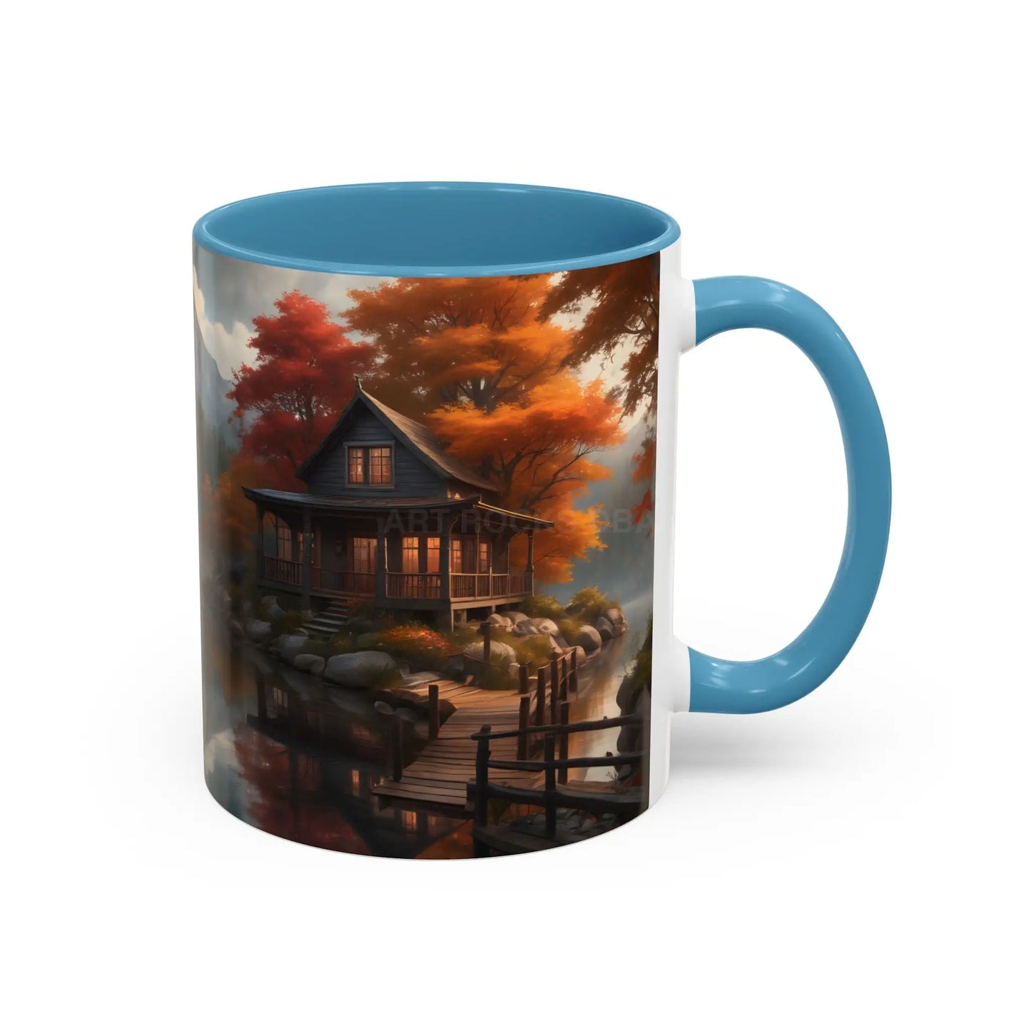Autumn Cabin Accent Coffee Mug – Scenic Fall Lake House 11/15oz - Mug