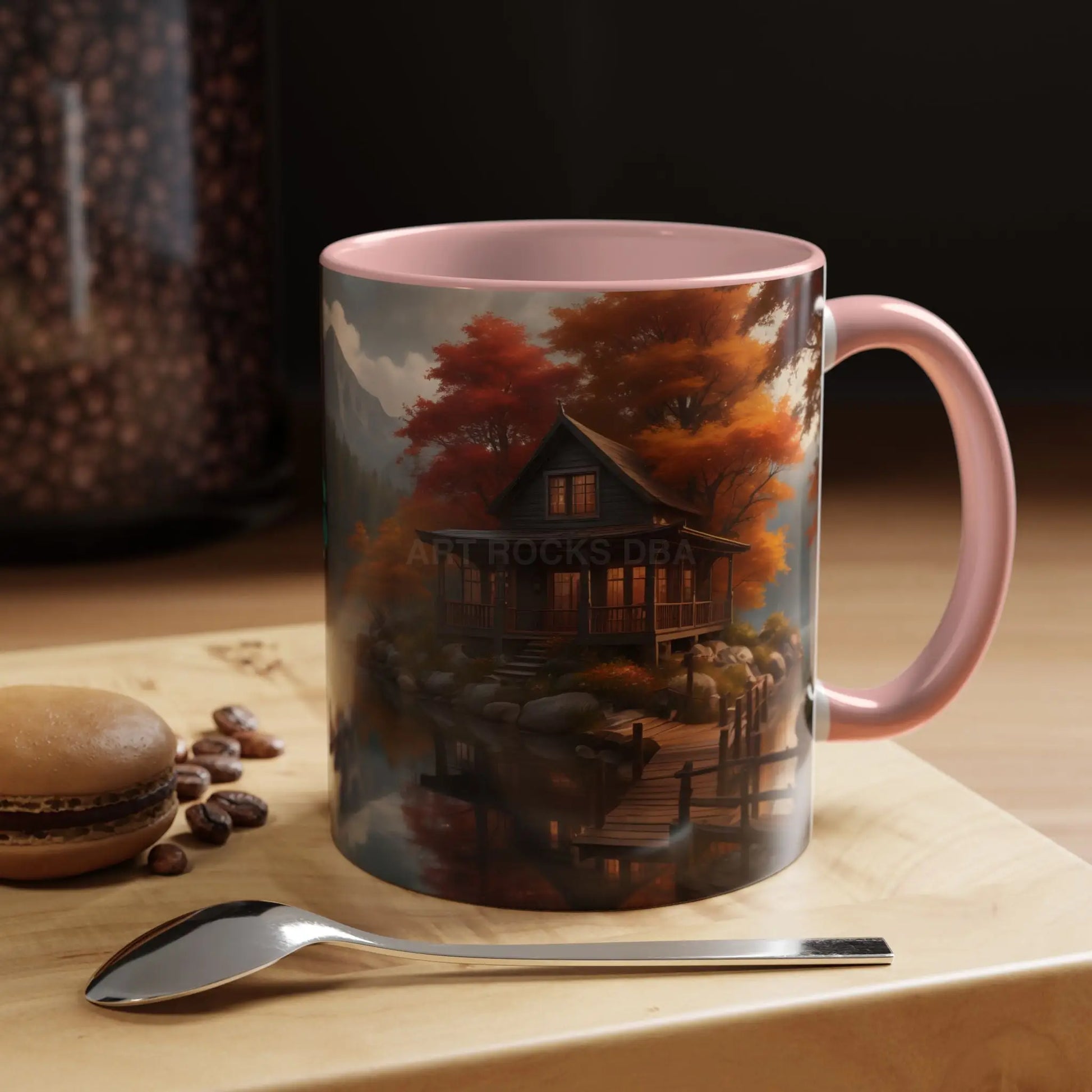 Autumn Cabin Accent Coffee Mug – Scenic Fall Lake House 11/15oz - Mug