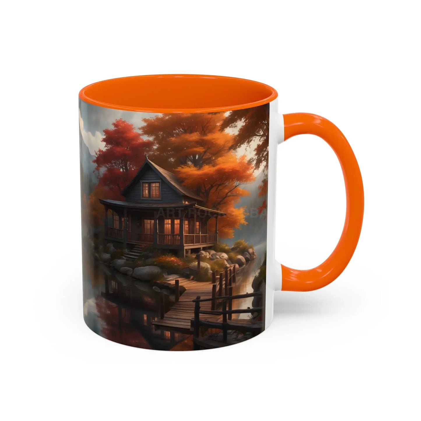 Autumn Cabin Accent Coffee Mug – Scenic Fall Lake House 11/15oz - Mug