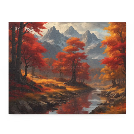 Autumn Cascade Mountain Jigsaw Puzzle — (120/252/500-Piece) - 14’’ × 11’’ (252 pcs) - Puzzle