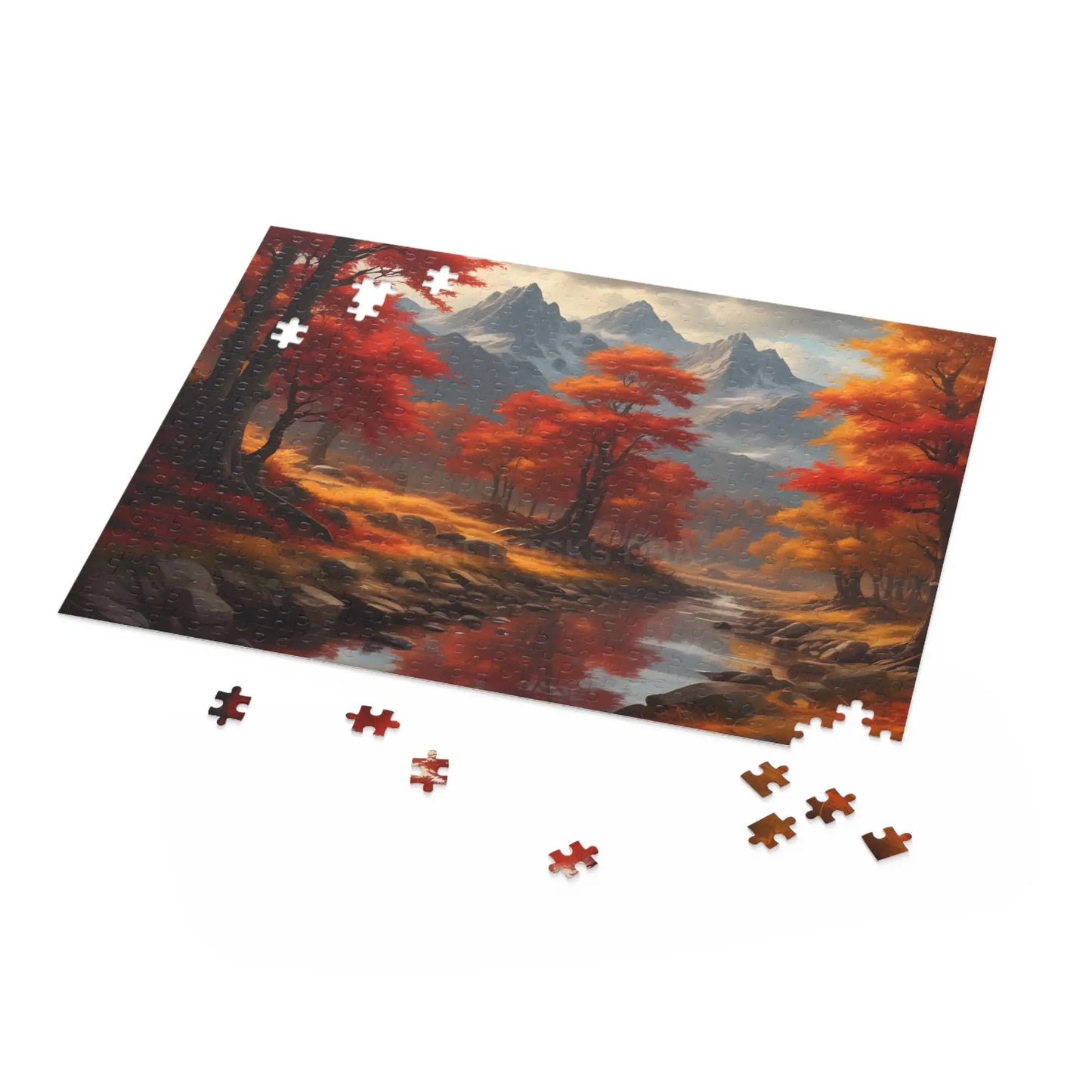 Autumn Cascade Mountain Jigsaw Puzzle — (120/252/500-Piece) - Puzzle