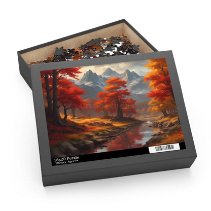 Autumn Cascade Mountain Jigsaw Puzzle — (120/252/500-Piece) - Puzzle