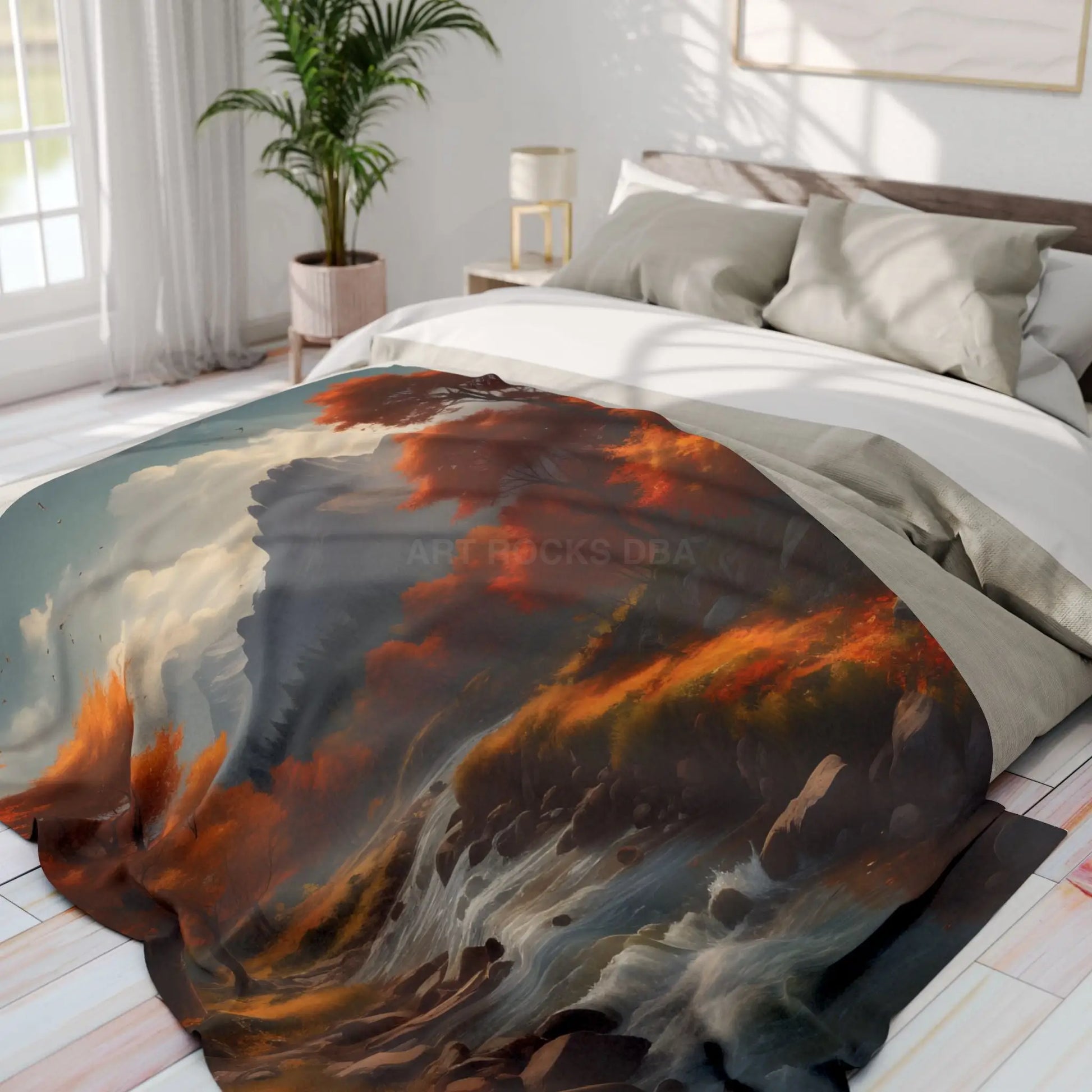 Autumn Creek Fleece Blanket - Cozy Landscape Design - Home Decor