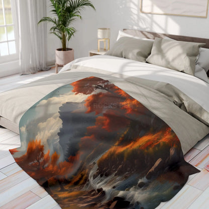 Autumn Creek Fleece Blanket - Cozy Landscape Design - Home Decor