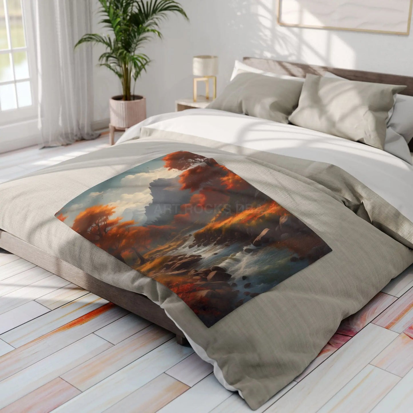 Autumn Creek Fleece Blanket - Cozy Landscape Design - Home Decor