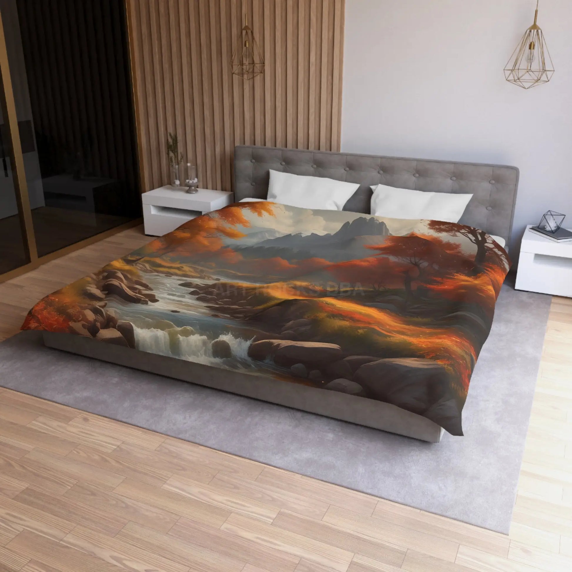 Autumn Creek Landscape Microfiber Duvet Cover - Cozy Fall Home Decor - Home Decor