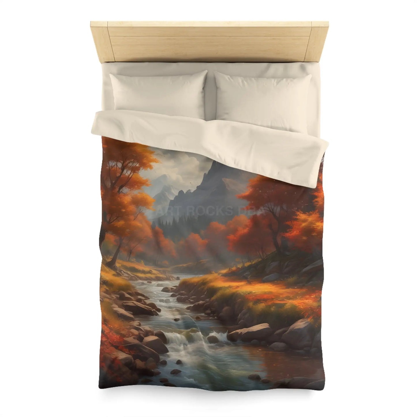 Autumn Creek Landscape Microfiber Duvet Cover - Cozy Fall Home Decor - Twin / Cream - Home Decor
