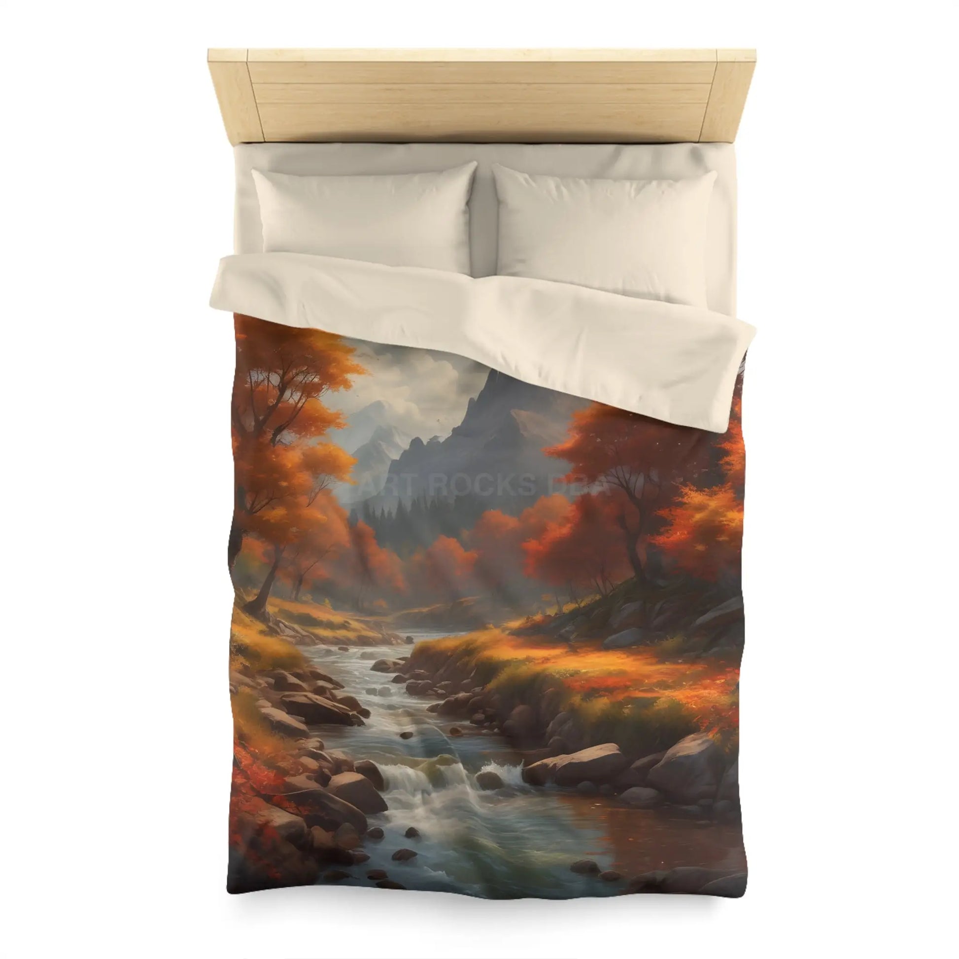 Autumn Creek Landscape Microfiber Duvet Cover - Cozy Fall Home Decor - Twin / Cream - Home Decor