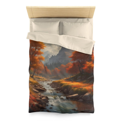 Autumn Creek Landscape Microfiber Duvet Cover - Cozy Fall Home Decor - Twin / Cream - Home Decor
